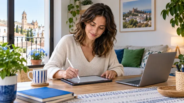 Mujer firmando en una tableta el cambio de compañía eléctrica