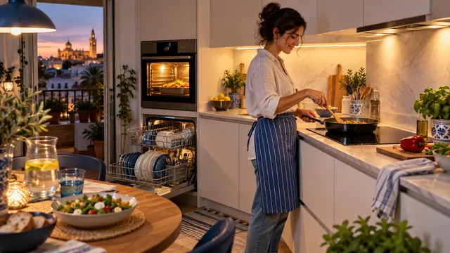 Placa de inducción, horno y lavavajillas funcionando a la vez en una cocina doméstica
